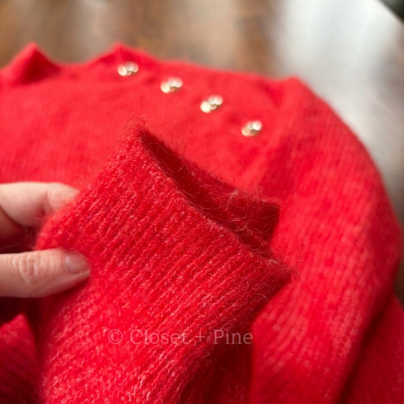Sezane Trudy Jumper Red Size Medium Pullover Sweater Button Neck - Picture 8 of 12